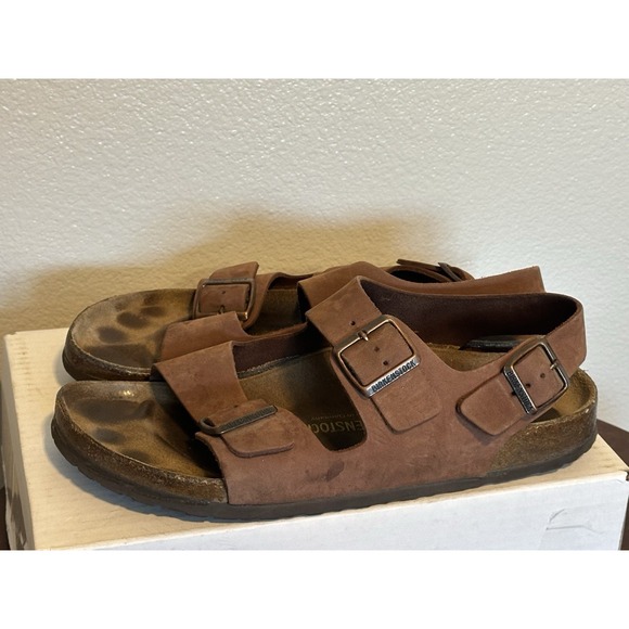 BIRKENSTOCK Milano Brown Leather Habana Ankle Strap Sandal Mens  Sz EU 44 US M11 - Picture 1 of 8